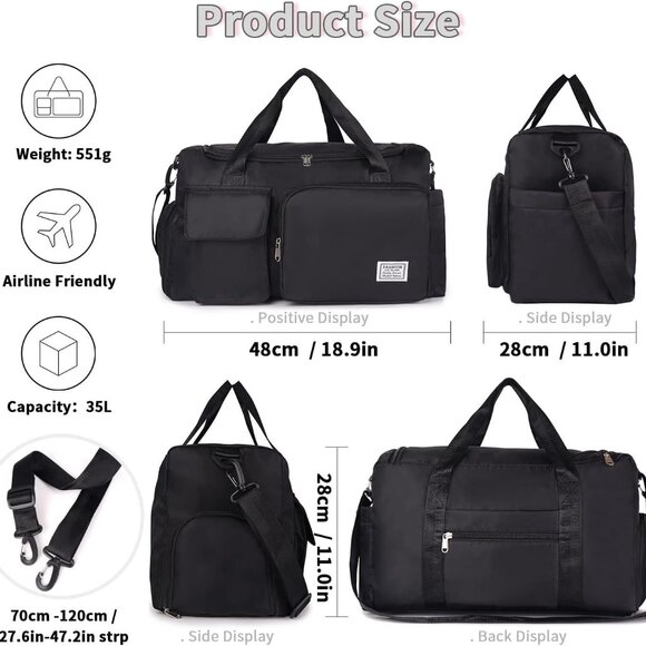 Women's Gym Duffle Bag with Shoes Compartment, 37L Capacity, Ideal for Travel, G - Picture 3 of 7